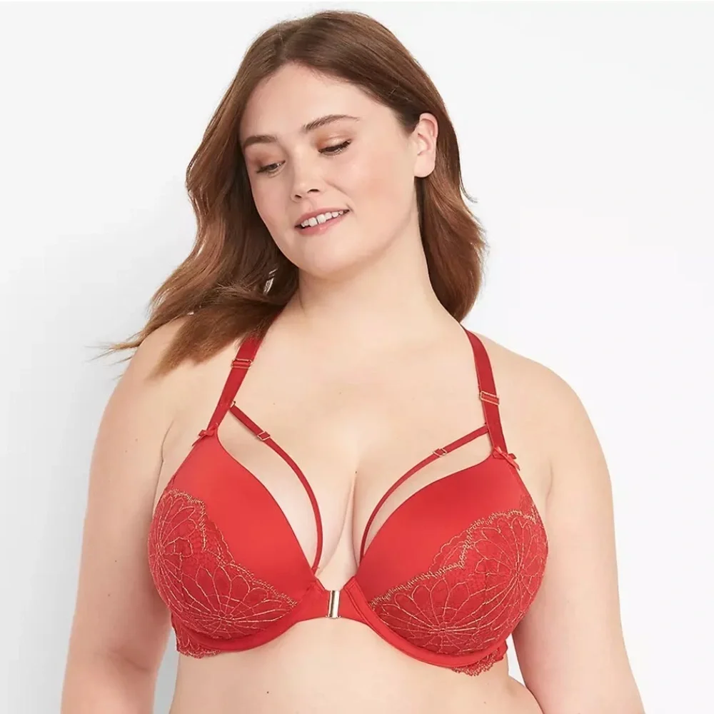 Cacique Front-Close Metallic Lace Boost Plunge Bra